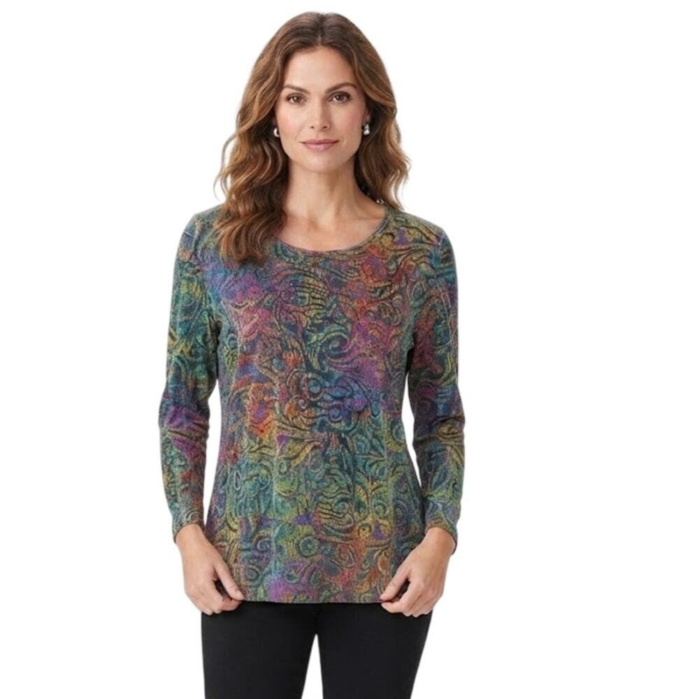 REBECCA MALONE Colorful Abstract Top Retro Boho Fall Large